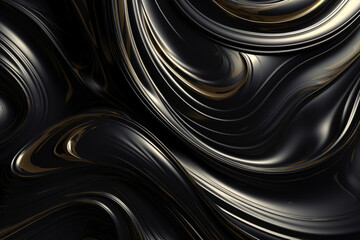 Rich black velvet swirls with a glossy finish. 3D luxury banner with hypnotic glimmering effect. Sleek metallic swirls with an eye-catching appeal. Vibrant and dynamic abstract art.