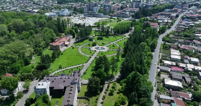 Aerial view of Dadiani Palace in the center of Zugdidi city. Georgia