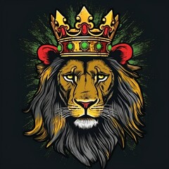 Lion with the colors of reggae, Lion with crown, Lion king, lion king, colorful lion