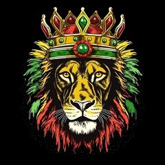 Lion with the colors of reggae, Lion with crown, Lion king, lion king, colorful lion