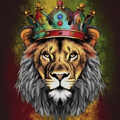Lion with the colors of reggae, Lion with crown, Lion king, lion king, colorful lion