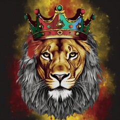 Lion with the colors of reggae, Lion with crown, Lion king, lion king, colorful lion