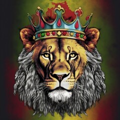 Lion with the colors of reggae, Lion with crown, Lion king, lion king, colorful lion
