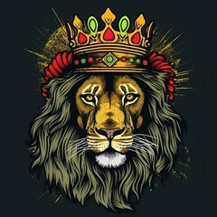 Lion with the colors of reggae, Lion with crown, Lion king, lion king, colorful lion