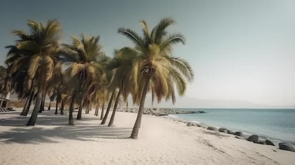 Rolgordijnen Palmy Trees Bathed in Sunlight on a Sandy Beach © Ranya Art Studio