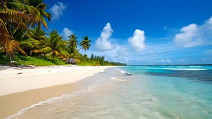Coastal dreamscape, picturesque tropical beach, swaying palms, and tranquil seascape