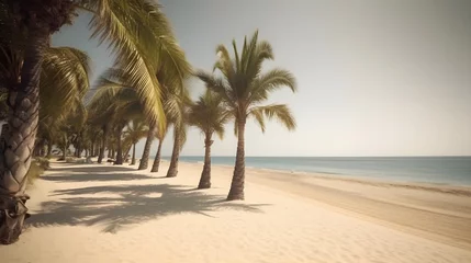 Fototapeten Palmy Trees Provide a Refreshing Shade on a Sandy Beach, Offering Respite from the Sun © Ranya Art Studio