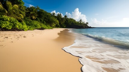Sunlit sands, stunning tropical beach, golden hour beauty, and gentle sea breeze
