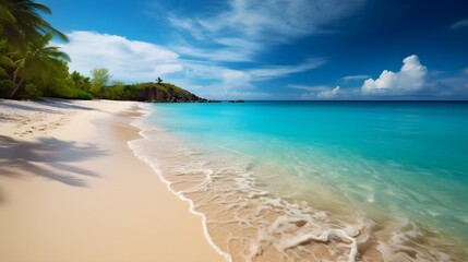 Tropical dreamland, captivating sandy beach, azure skies, and dreamy coastal ambiance
