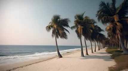 Gordijnen Palmy Trees Delight the Senses on a Sandy Beach Getaway © Ranya Art Studio
