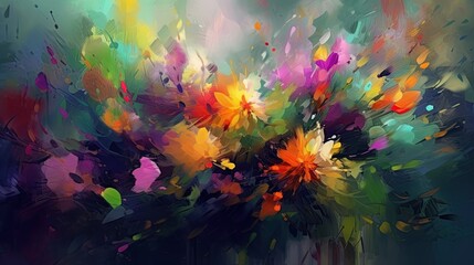 Obraz na płótnie Canvas Watercolor painting of colorful flowers. Artwork, poster design. Generative Ai illustration