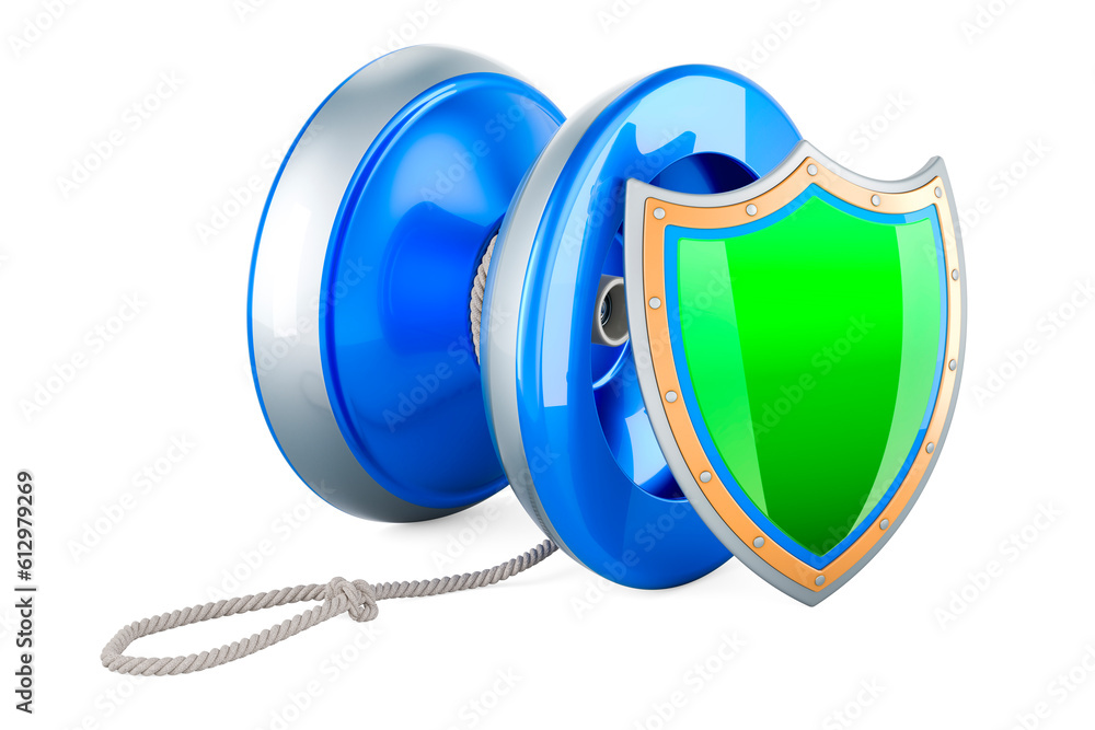 Poster yo-yo with shield, 3d rendering
