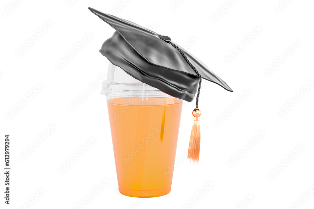 Poster cocktail with graduation hat. 3d rendering