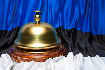 Reception bell on the Estonian flag background, 3D rendering