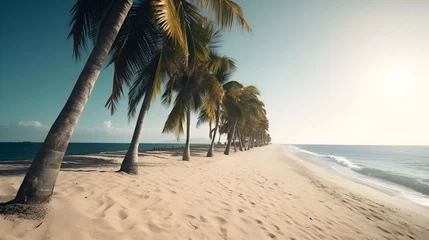 Gordijnen Palmy Trees and a Sandy Beach Offer a Private Retreat © Ranya Art Studio