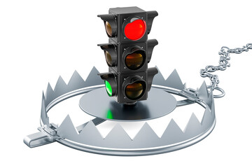 Traffic light inside bear trap, 3D rendering