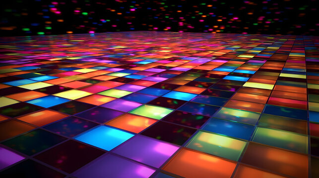 Abstract colorful dance floor in perspective.