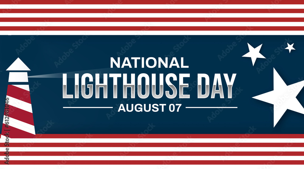 Poster national lighthouse day background with building and typography in the center.