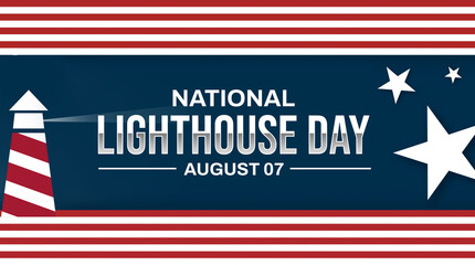 National Lighthouse Day background with building and typography in the center.