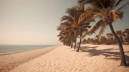 Foto op Canvas Palmy Trees Enhance the Beauty of a Peaceful Sandy Beach, Creating a Picturesque Coastal Retreat © Ranya Art Studio