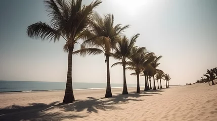Foto op Plexiglas anti-reflex Palmy Trees Embrace a Beautiful Sandy Beach, Harmonizing with the Sound of the Sea and the Warmth of the Sun © Ranya Art Studio