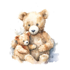 two teddy cuddling in watercolor design isolated on transparent background