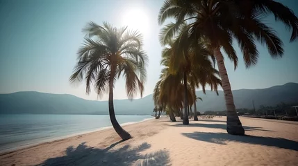 Foto op Plexiglas anti-reflex Palmy Trees Create a Paradise Setting on a Sandy Beach © Ranya Art Studio