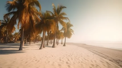 Zelfklevend Fotobehang Palmy Trees Frame a Pristine Sandy Beach, Unveiling the Wonders of the Coastal Landscape © Ranya Art Studio