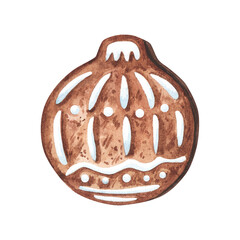 Set of gingerbread cookie in shape of christmas ball .Watercolor hand painted illustration isolated on white background. For design, packaging, print.