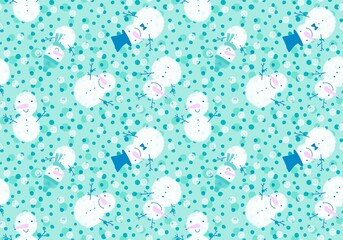 Christmas cartoon snowman seamless snowflakes and penguin and gifts box and candy and socks and gloves pattern