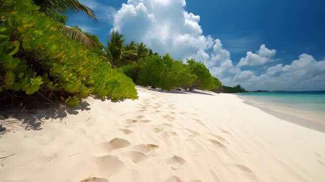 Sandy refuge, picturesque tropical beach, soft sands, and tranquil coastal sanctuary