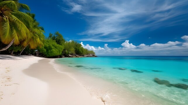 Sun-drenched paradise, idyllic tropical beach, sunlit horizons, and radiant beauty © Ranya Art Studio