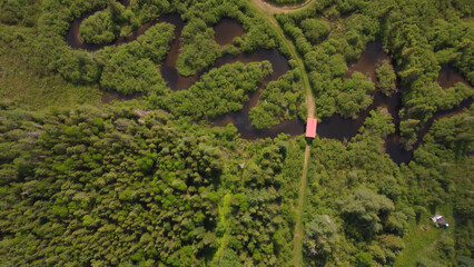 Aerial view of a pretty Canadian valley in Quebec in the Lanaudière region