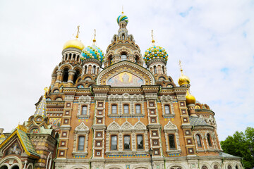 View of the Church of the Savior on Spilled Blood from St. Petersburg, Russia. Sights of Russia. Architecture of World Tourism.