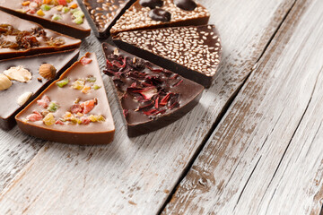 Chocolate pizza on ? wooden background