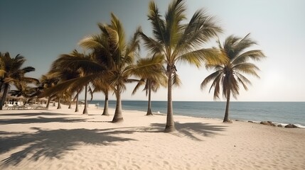 Fototapeta na wymiar Palmy Trees Provide a Welcome Oasis on a Beautiful Sandy Beach