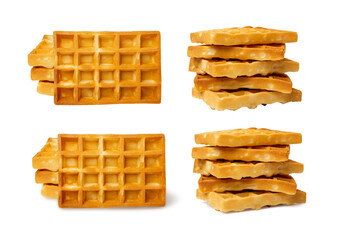 Belgian Waffle Isolated, Square Waffled Cookie, Soft Golden Belgian Waffles, Wafer Biscuit Breakfast