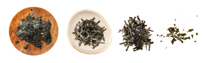 Nori Pieces Isolated, Dried Aonori Seaweed Flakes, Dry Sea Weed Torn Sheet, Seaweed Crumbles, Nori...