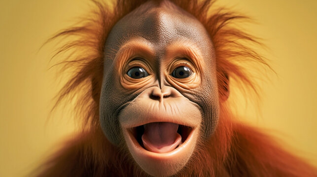 Generative Ai image of a baby orangutan with a happy face