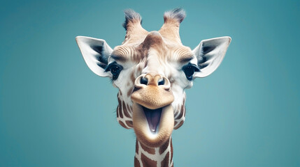 Generative Ai image of a baby giraffe face close up - obrazy, fototapety, plakaty