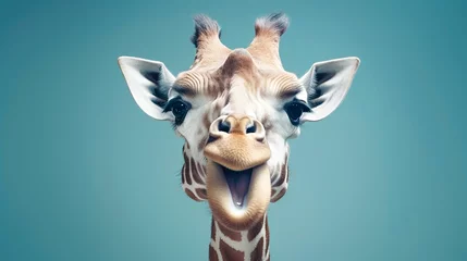 Keuken spatwand met foto Generative Ai image of a baby giraffe face close up © annette shaff