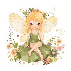 Obraz na płótnie Canvas Fairyland fantasia, delightful illustration of colorful fairies with vibrant wings and whimsical flower adornments