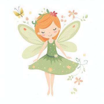 Whimsical fairy oasis, colorful clipart of cute fairies with playful wings and oasis of flower charms