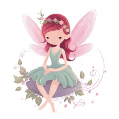 Magical fairyland oasis, delightful clipart of cute fairies with magical wings and oasis of flower charms