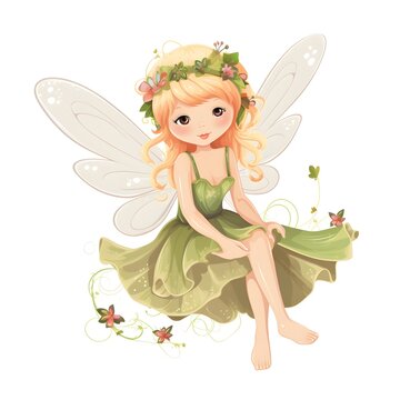 Enchanting blossom fairies, adorable illustration of colorful fairies with cute wings and blooming flower delights
