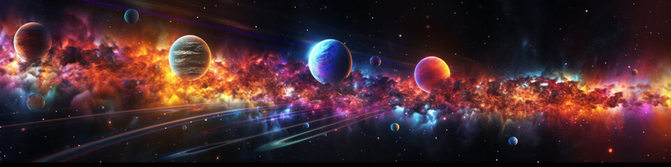 banner. Space galaxy background with planet and asteroids, universe texture, stars. generative ai, ai, generative