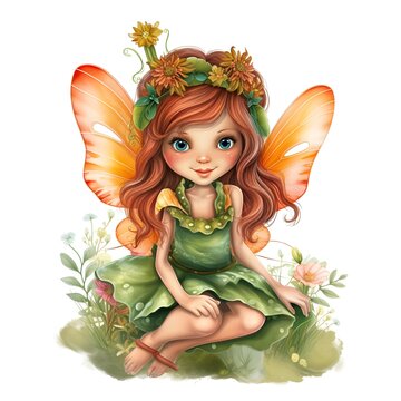 Vibrant floral whispers, delightful clipart of cute fairies with colorful wings and whispering flower delights