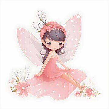 Vibrant floral symphony, charming clipart of cute fairies with colorful wings and harmonious flower adornments