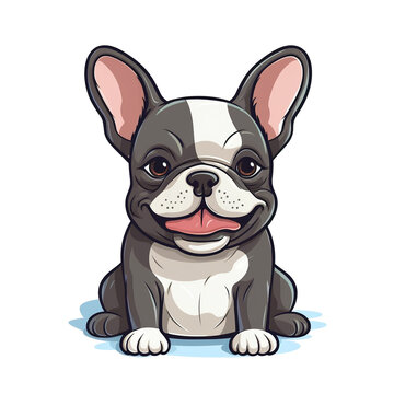 Cute smiley French bulldog puppy cartoon vector illustration isolated on transparent background. Minimal cartoon solid color art style. Digital illustration generative AI.