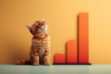 little kitten perched next to a chart or graph and studying it intently. The kitty appears to be absorbed in the data and engaged in the concept of growth and development. Generative AI Technology.